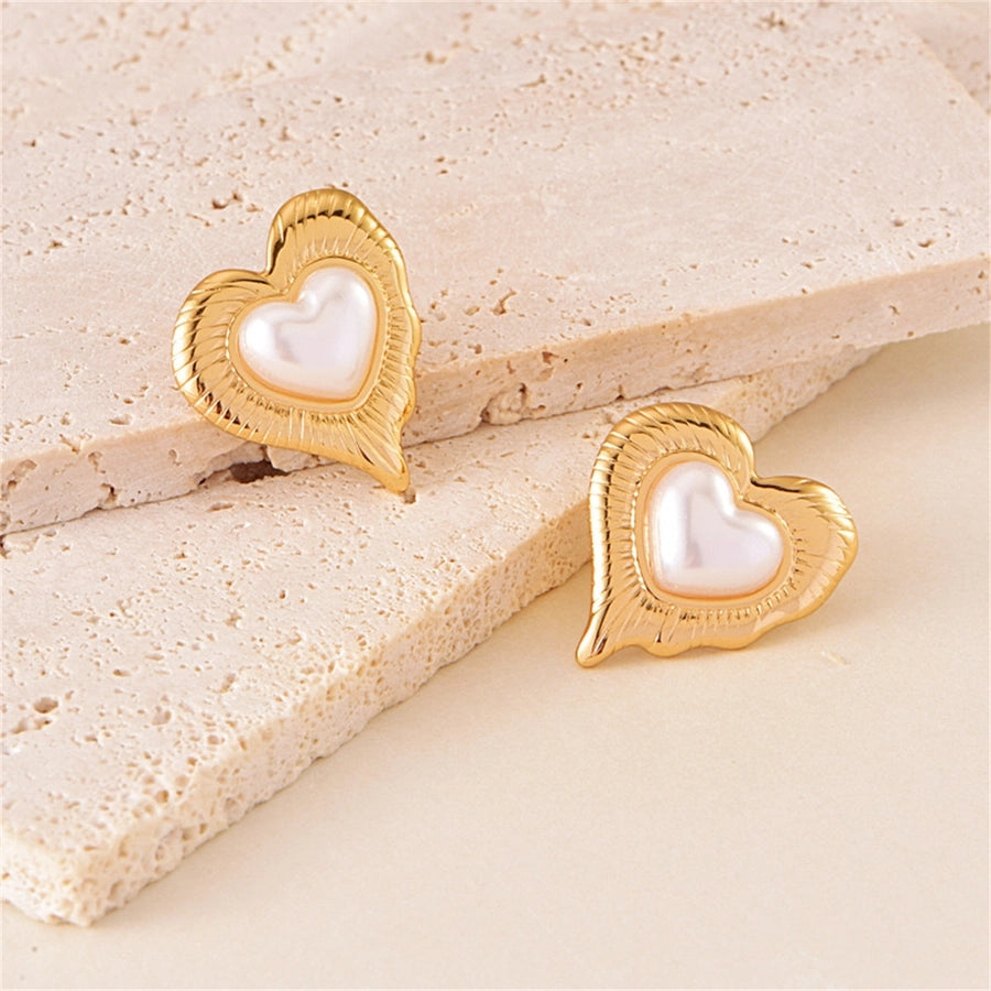 Heart Shape Artificial Pearls Earrings [304 Stainless Steel]