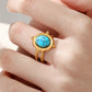 Round Square Turquoise Open Ring [201 Stainless Steel, 18K Gold Plated]