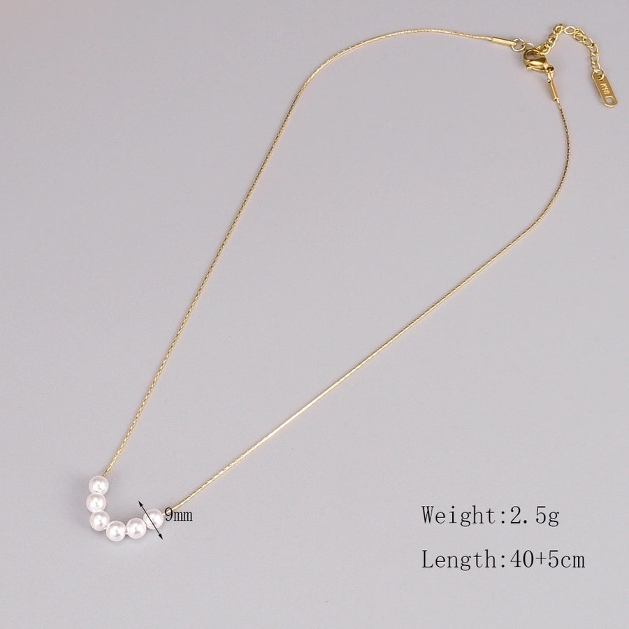 Pearl Necklace [304 Stainless Steel,18K Gold Plated]