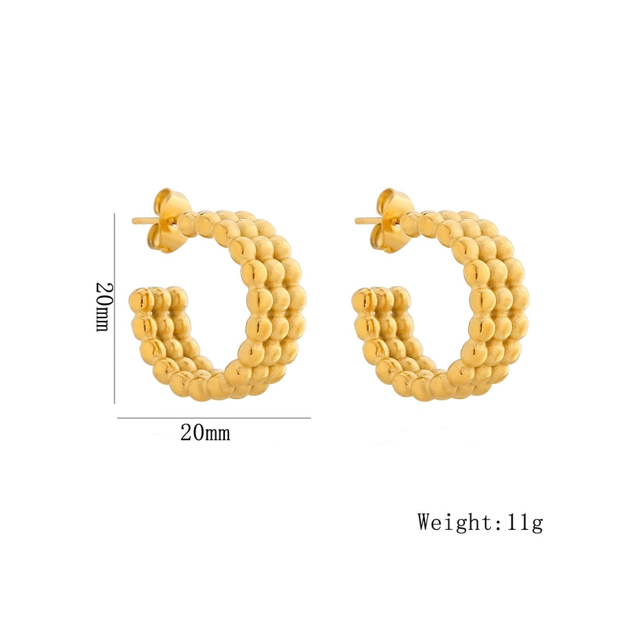 Round Beaded Hoop Earrings [316 Stainless Steel,18K Gold Plated]