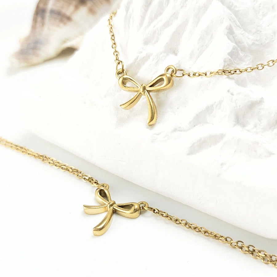 Bow Knot Bracelets/Anklet/Necklace/Set [304 Stainless Steel,18K Gold Plated]