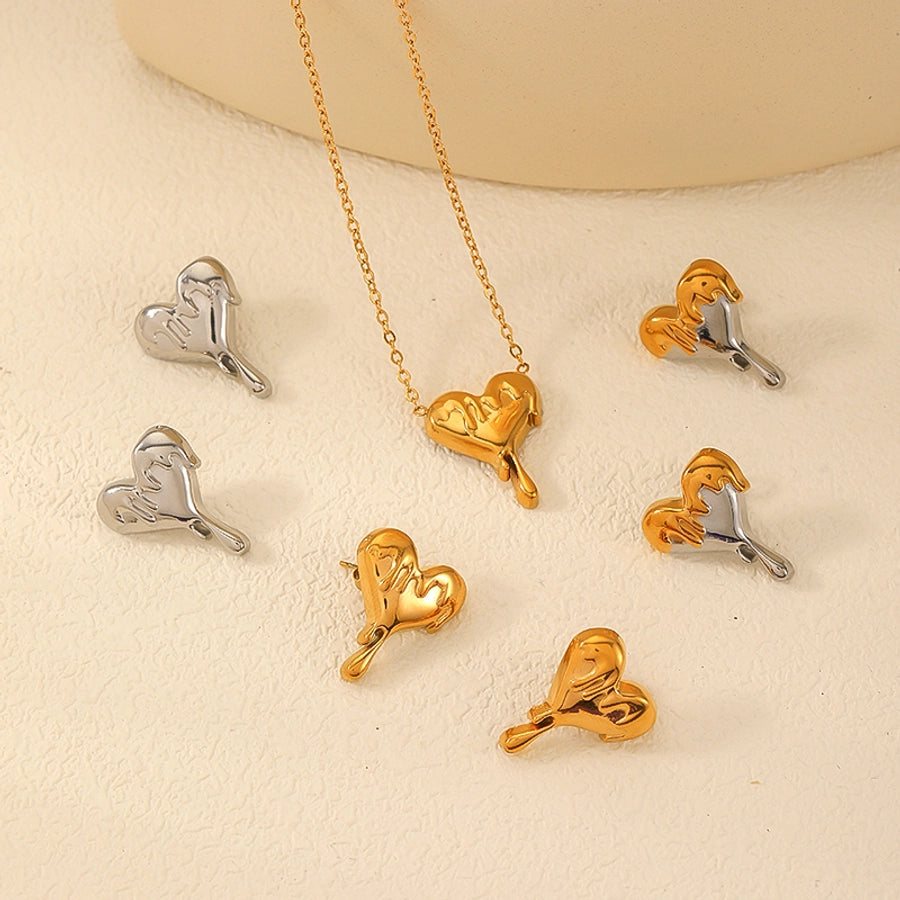 Heart Shape Earrings/Necklace [304 Stainless Steel, 18K Gold Plated]