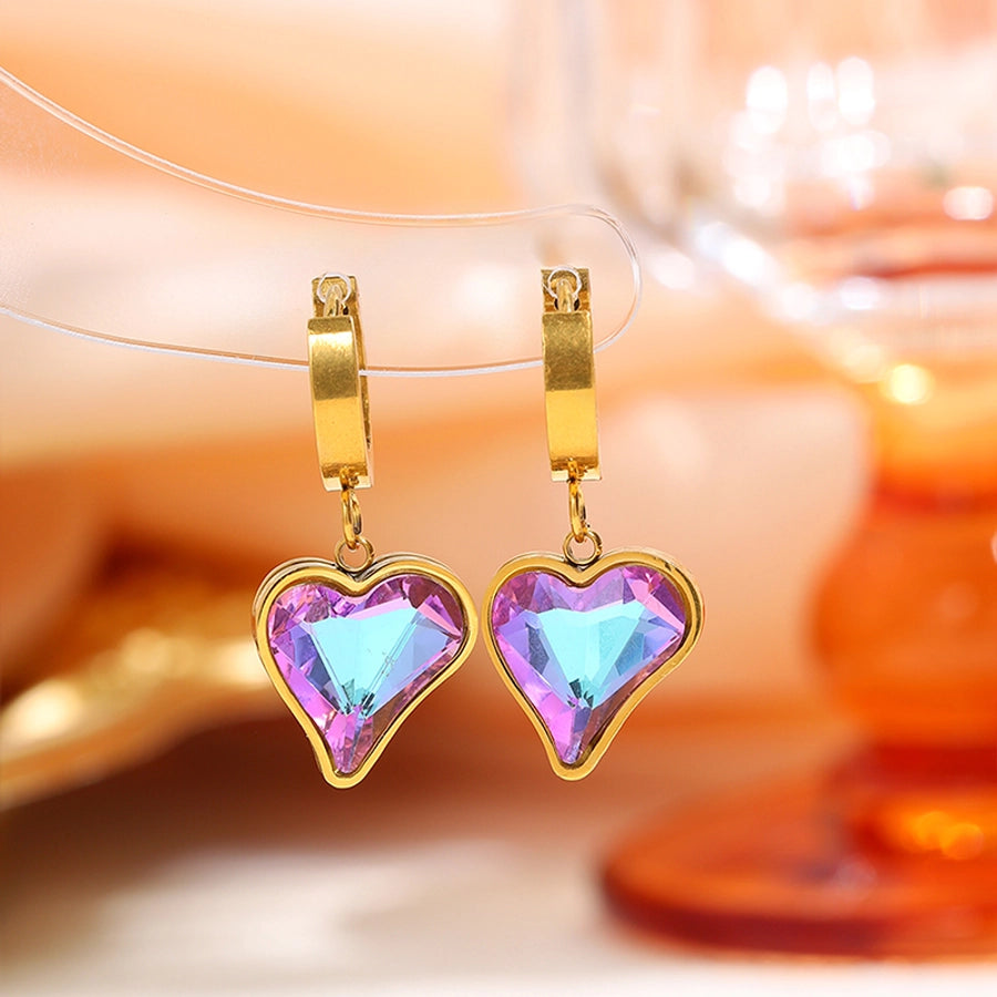 Purple Stone Butterfly Heart Flower Earrings [304 Stainless Steel]