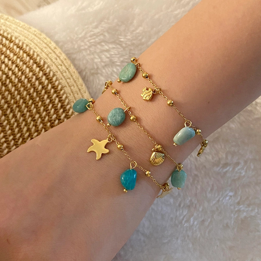 Pulsera de pescado de concha de estrella marina [304 acero inoxidable, 18k dorado chapado]