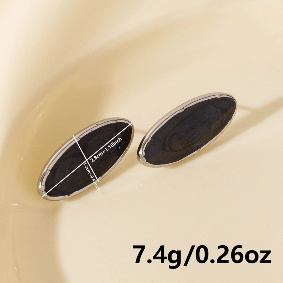 Boucles d'oreilles blanches noir ovales [304 en acier inoxydable]