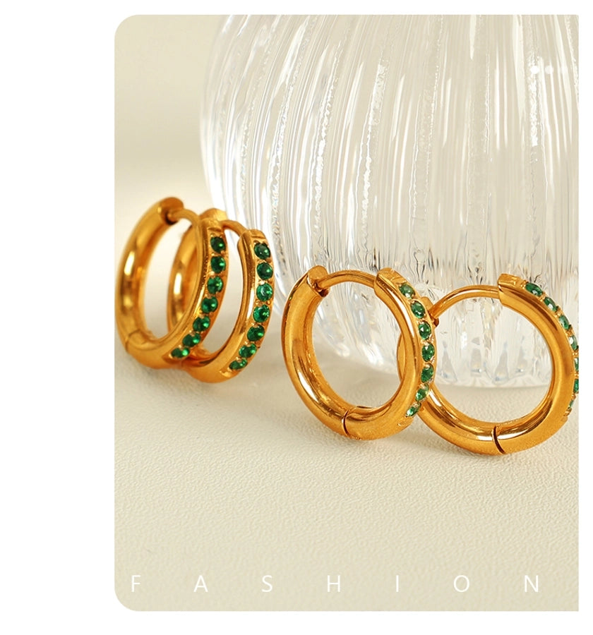 Round Rhinestones Hoop Earrings [304 Stainless Steel,18K Gold Plated]