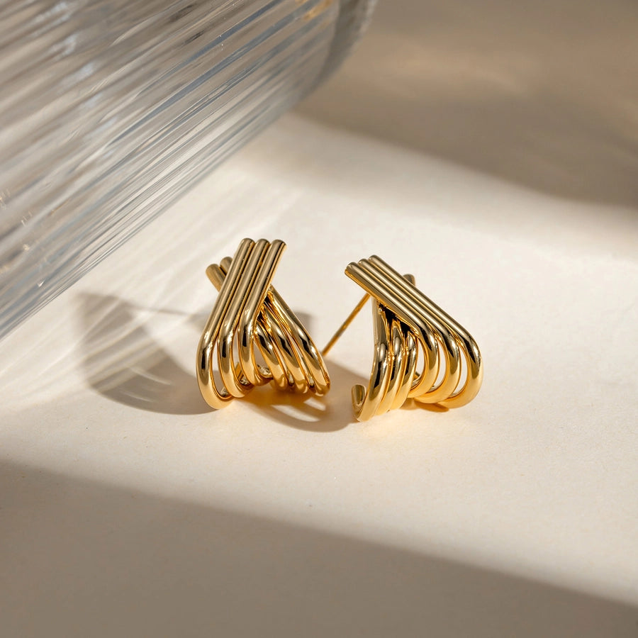 Crossed Lines Earrings [304 Stainless Steel,18K Gold Plated]