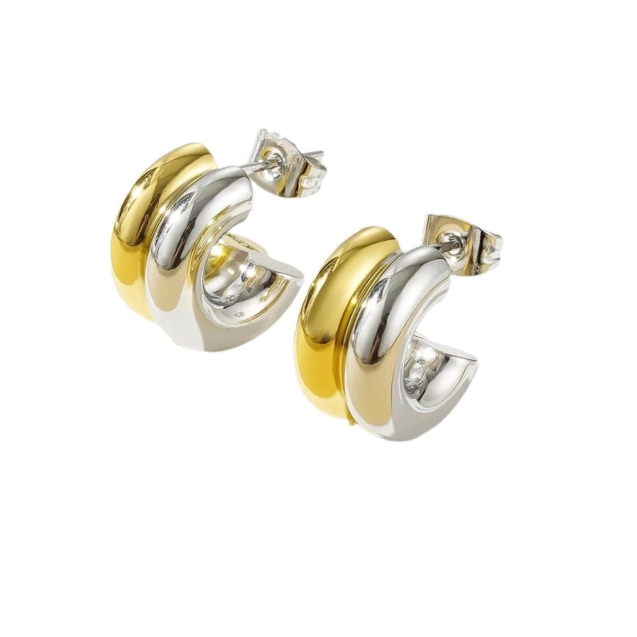 Double Mix Silver Gold Earrings [304 Stainless Steel]