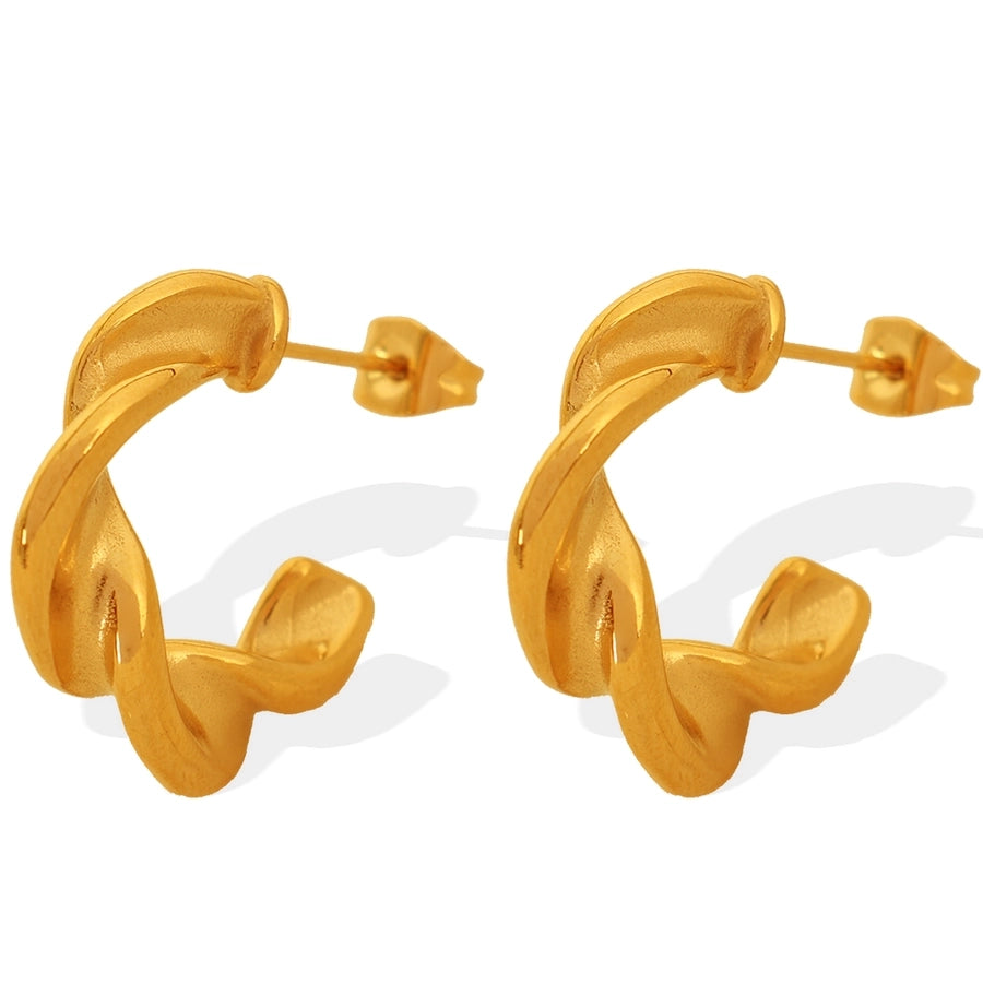 C Shape Twist Earrings [304 Stainless Steel,18K Gold Plated]