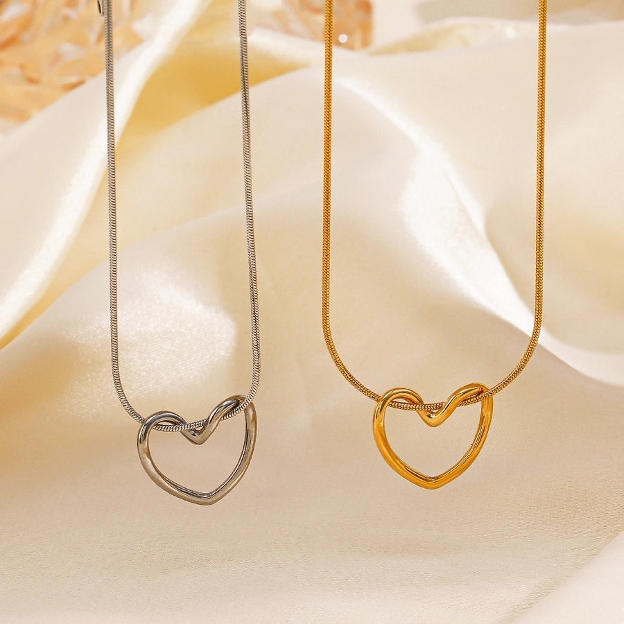 Hollow Heart Necklace [304 Stainless Steel,18K Gold Plated]