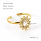 Shiny  Square Water Droplets Heart Shape Zircon Open Ring [Stainless Steel 18K Gold Plated]