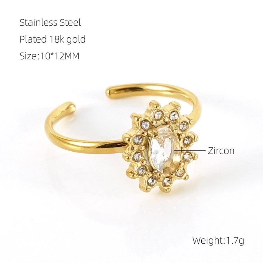 Shiny  Square Water Droplets Heart Shape Zircon Open Ring [Stainless Steel 18K Gold Plated]