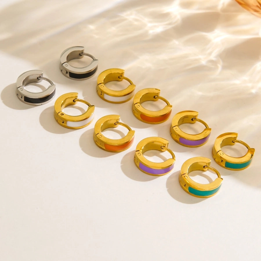 Round Enamel Earrings [304 Stainless Steel,18K Gold Plated]