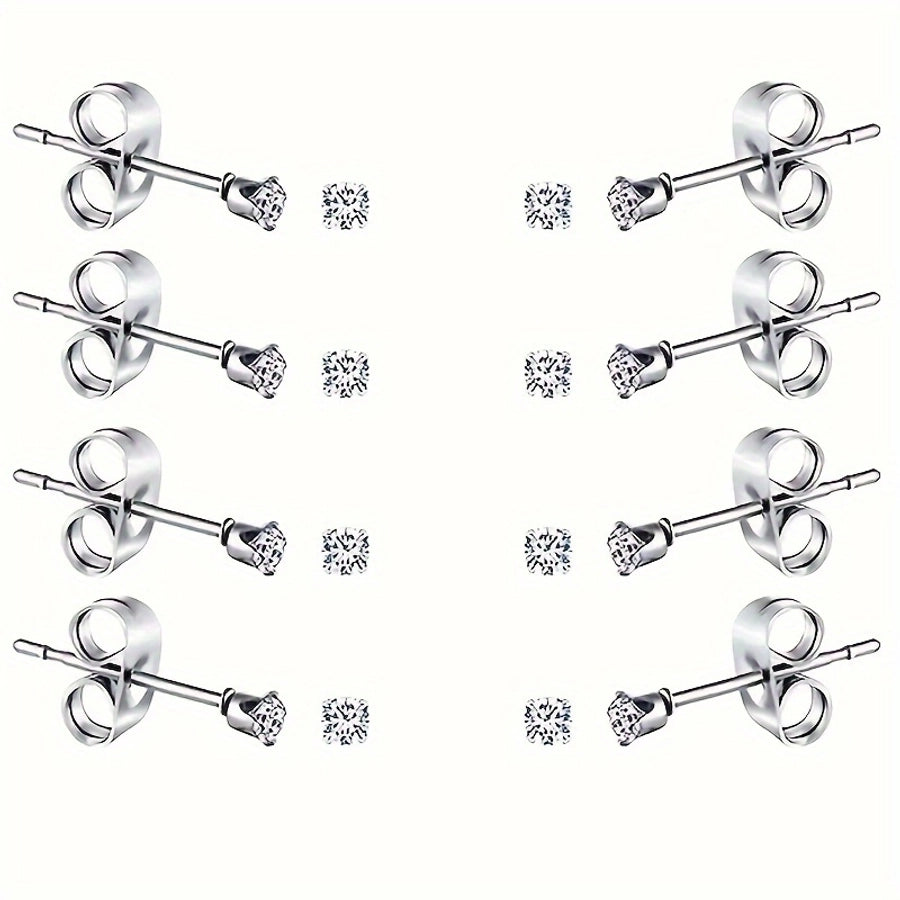 8 Pairs Rhinestone Earrings Set [304 Stainless Steel, 18K Gold Plated]