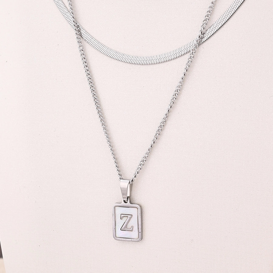 Silver Casual Simple Style Letter Rectangle Necklace [304 Stainless Steel]