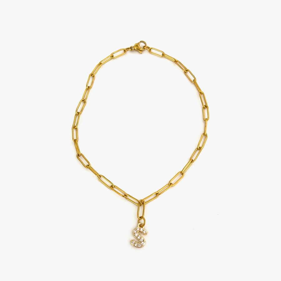 Letter Link Chain Anklet [316L Stainless Steel, 18K Gold Plated]