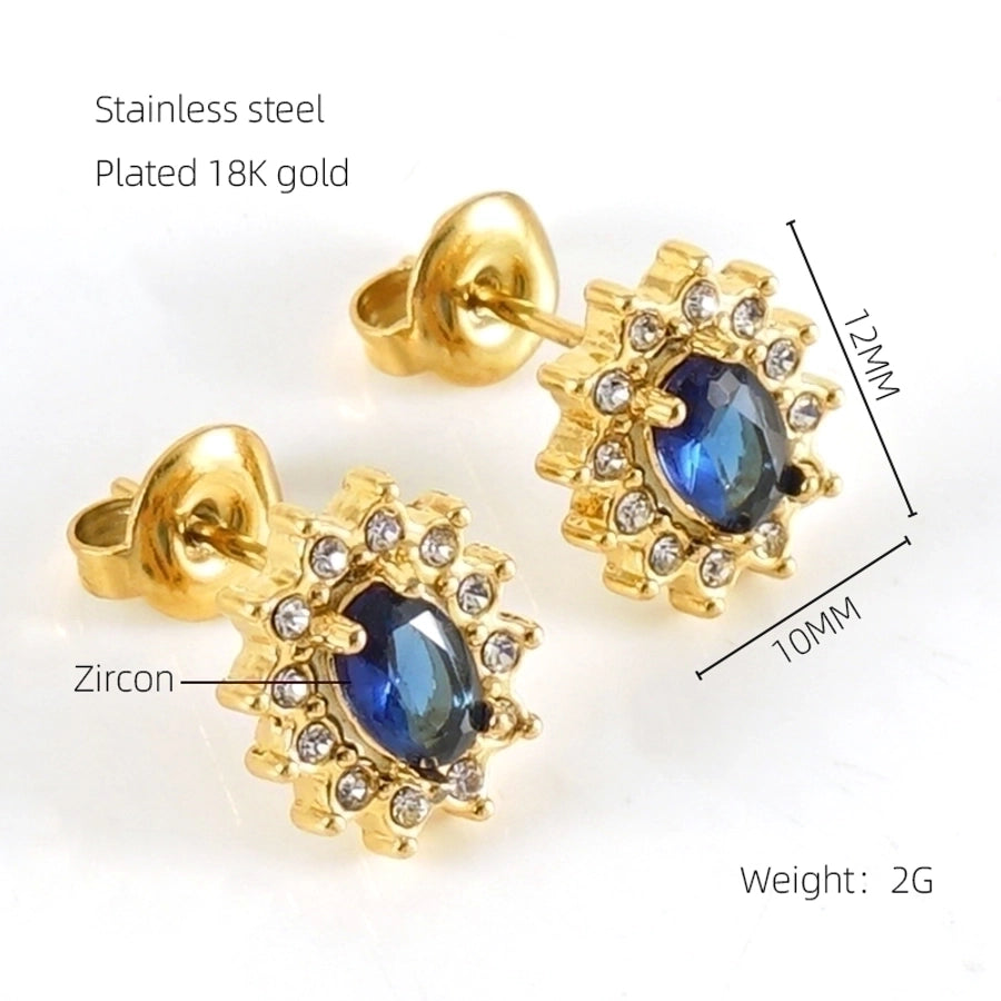 Glam Sun Water Droplets  Rhinestones Earrings [Stainless Steel,18K Gold Plated]