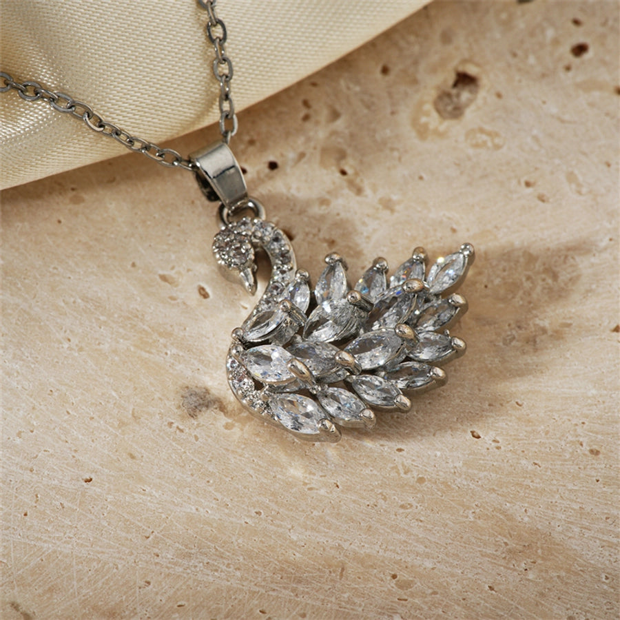 Swan Zircon Pendant Necklace [304 Stainless Steel,Copper]