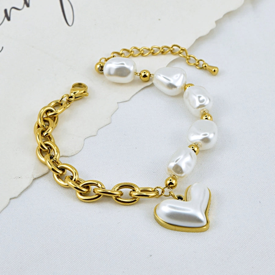 Heart Shape/Flower/ButterflyArtificial Pearls Glass Stone Bracelet/Necklace [304 Stainless Steel, 18K Gold Plated]