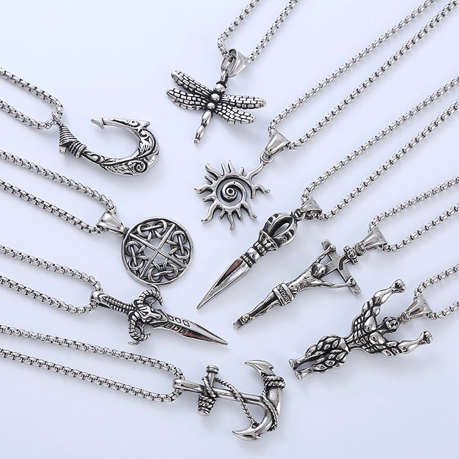 Cool Style Human Anchor Dragonfly Pendant Necklace [304 Stainless Steel]