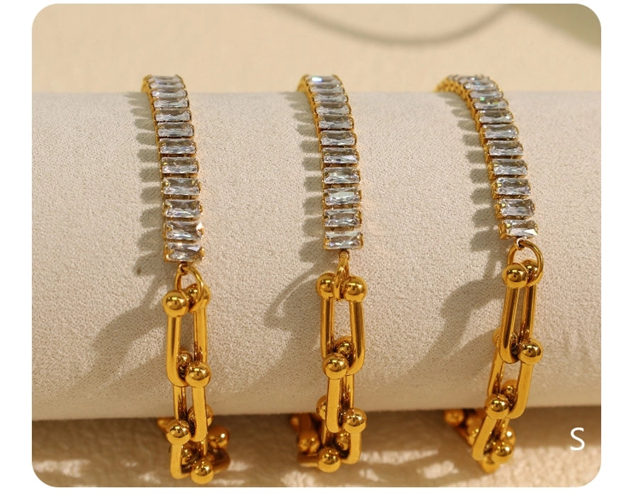 Square Zircon Chain Bracelet [304 Stainless Steel, 18K Gold Plated]