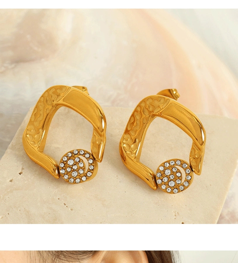 Geometric Round Square Artificial Pearls Rhinestones Earrings [304 Stainless Steel,18K Gold Plated]