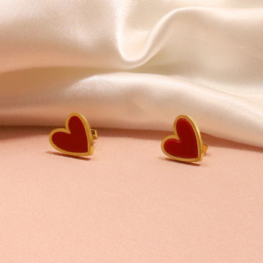 Red Heart Stud Earrings [316 Stainless Steel]