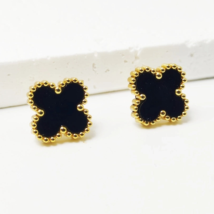 Four Leaf Clover Fritillary Stud Earrings [304 Stainless Steel,18K Gold Plated]