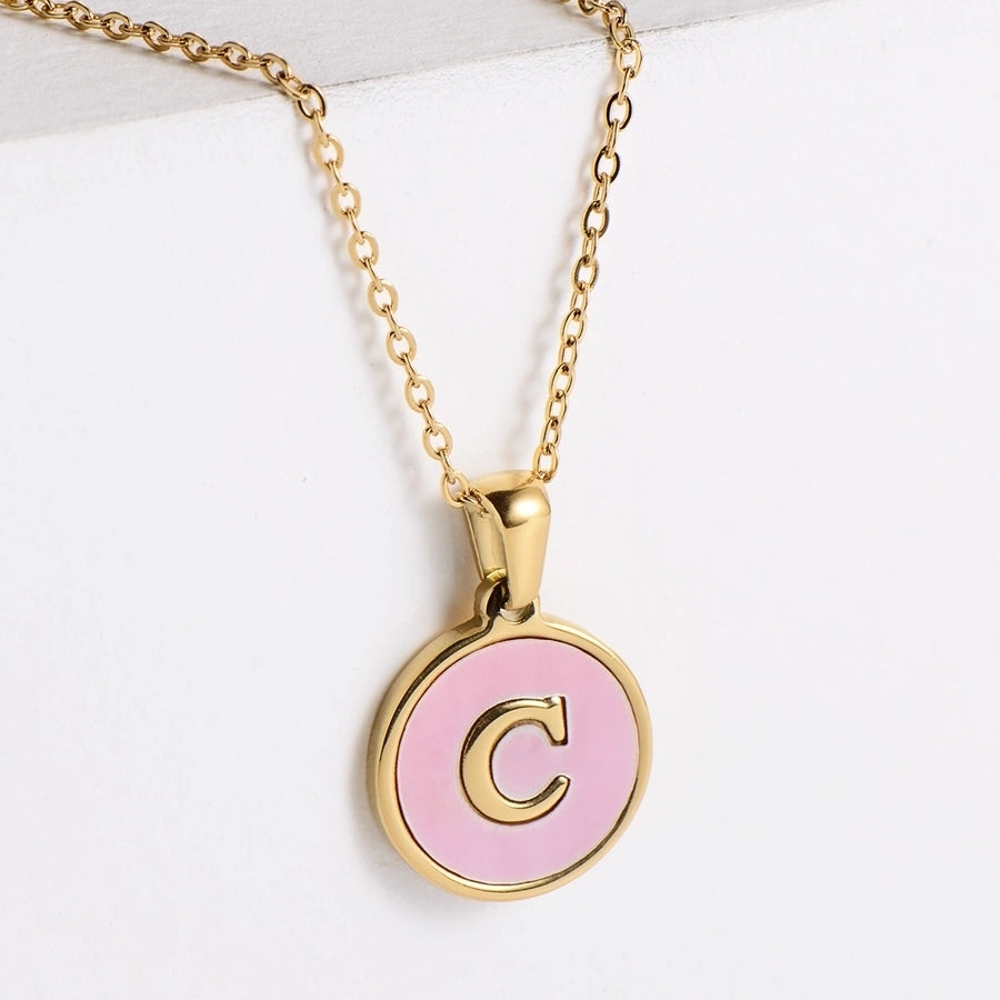 Pink Shell Letter Necklaces [304 Stainless Steel,18K Gold Plated]