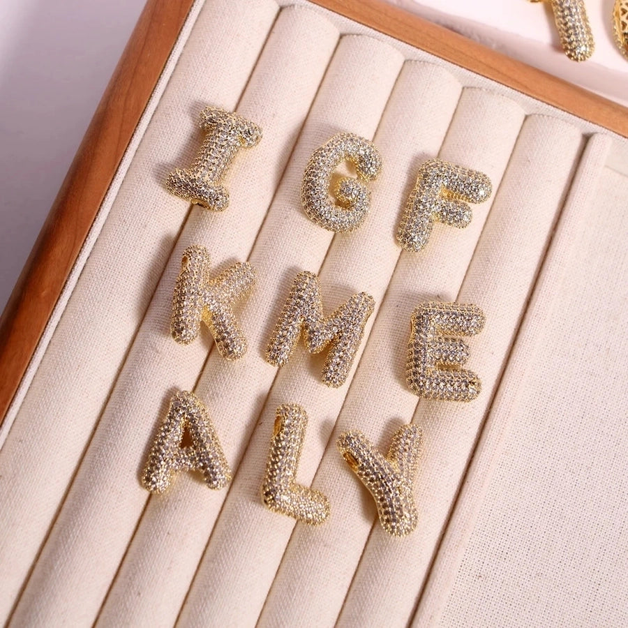 Gold Rhinestones Letter Necklace [304 rustfrit stål]