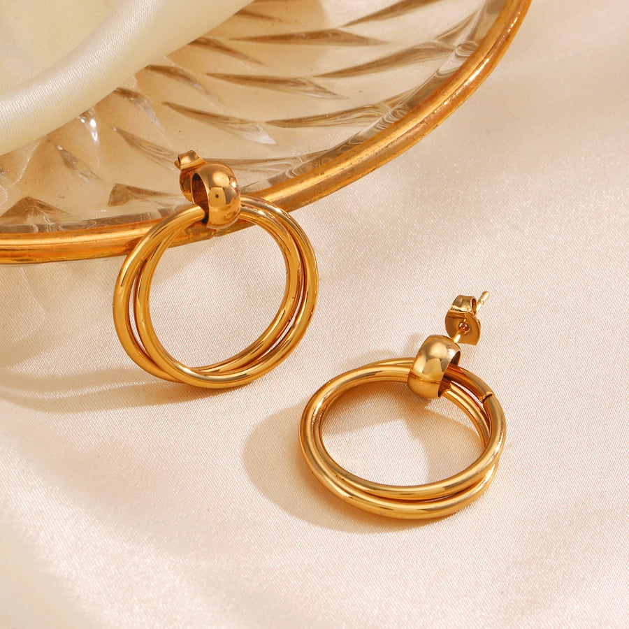 Round Drop Earrings [304 Stainless Steel,18K Gold Plated]