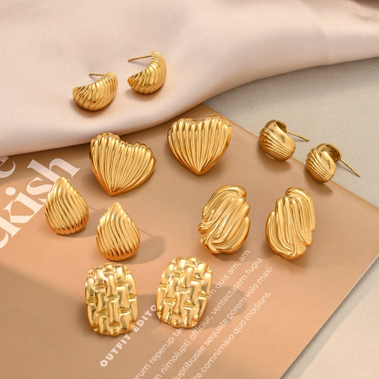 Geometric Heart Shape Mix Earrings [304 Stainless Steel,18K Gold Plated]