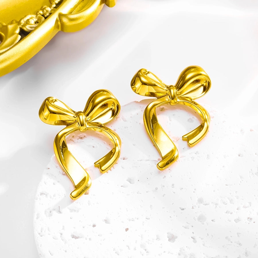 Roman Style Bow Knot Earrings/Necklace/Jewelry Set [304 Stainless Steel, 18K Gold Plated]