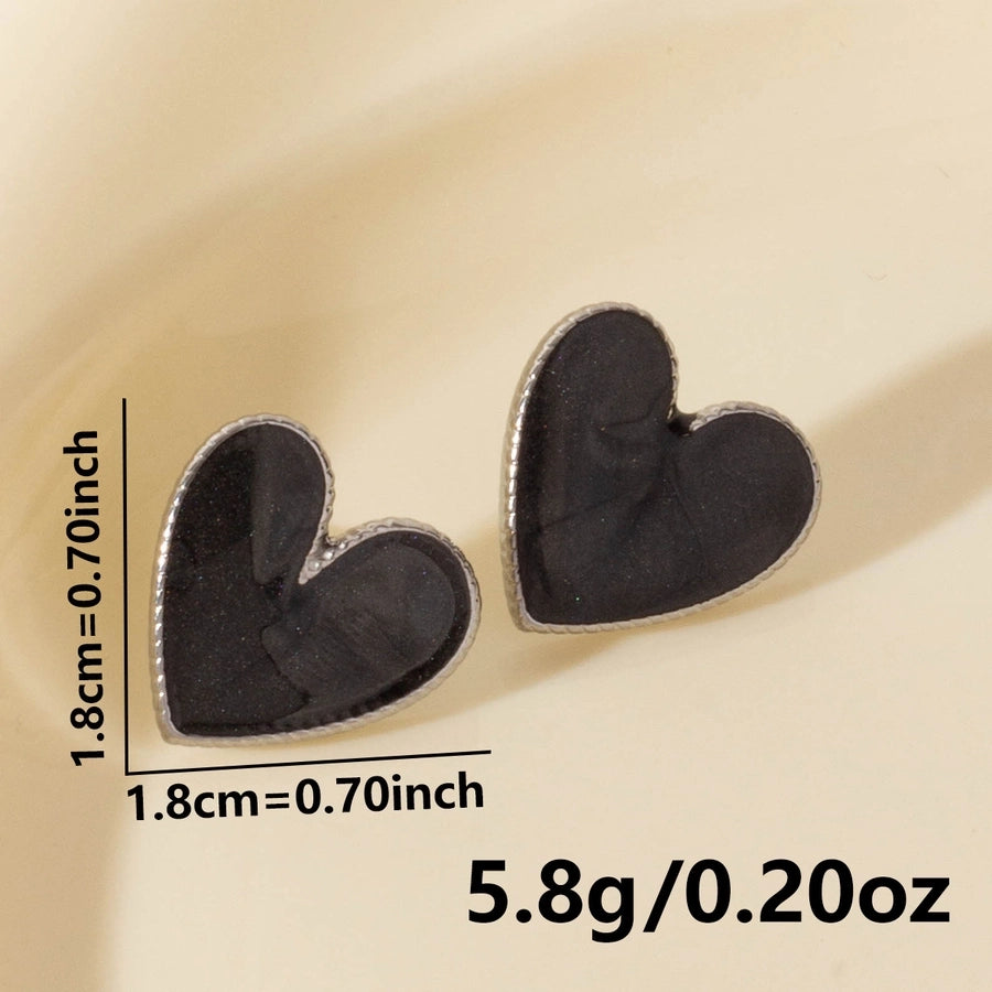 Pendientes blancos negros en forma de corazón [304 acero inoxidable]