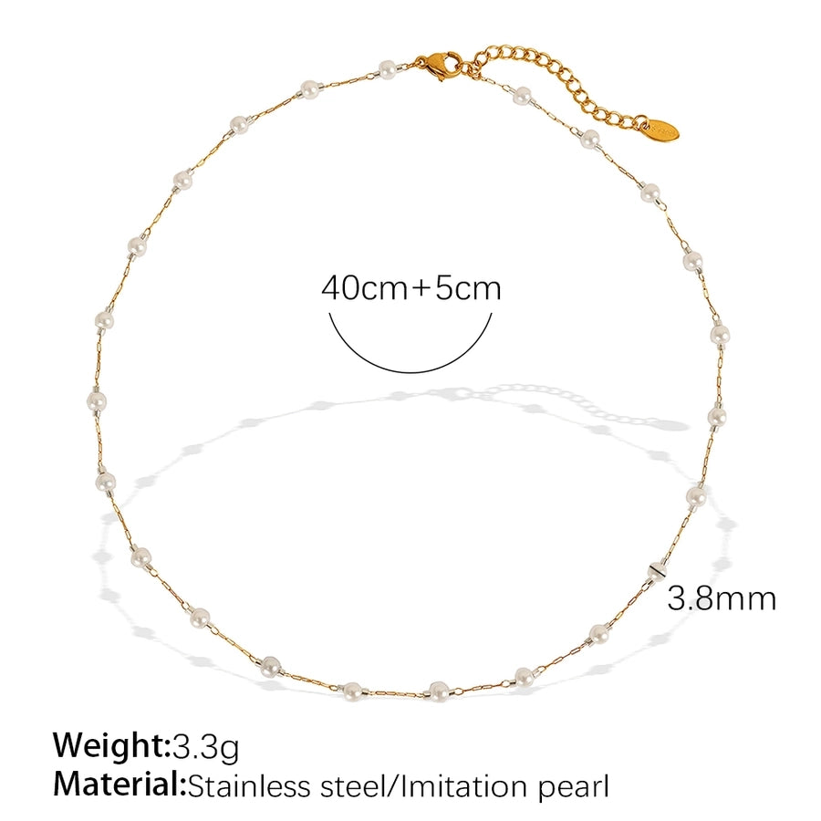 Round Artificial Pearls Bracelet/Necklace [304 Stainless Steel,18K Gold Plated]