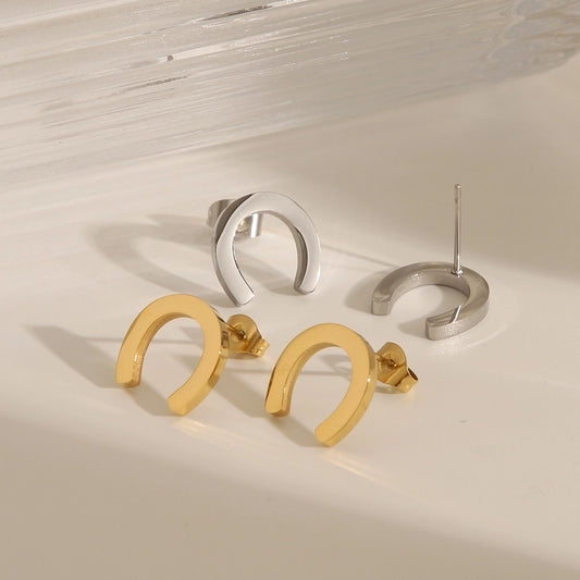 Horseshoe Stud Earrings [304 Stainless Steel,18K Gold Plated]