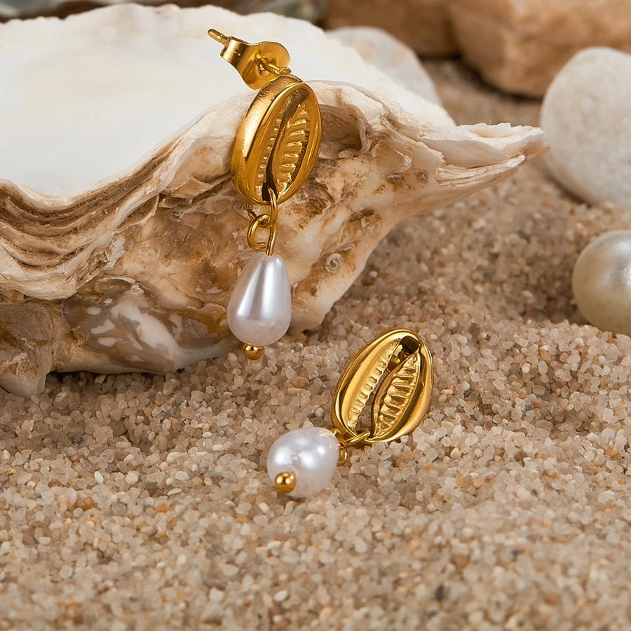 Pearl Shell Drop Earrings [304 Stainless Steel]