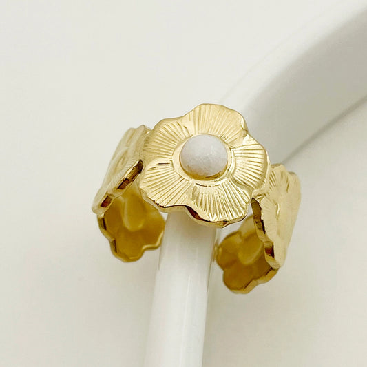 Anello di pietra naturale di fiori [304 in acciaio inossidabile 14k oro placcato]