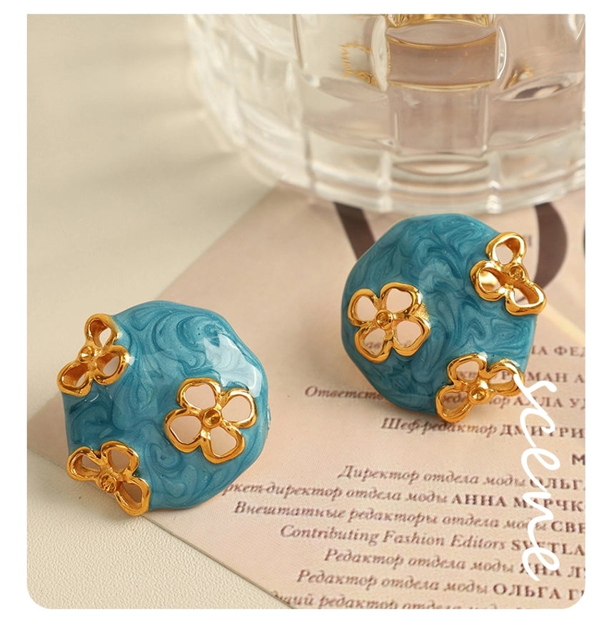 French Style Flower Resin Earrings [304 Stainless Steel,18K Gold Plated]