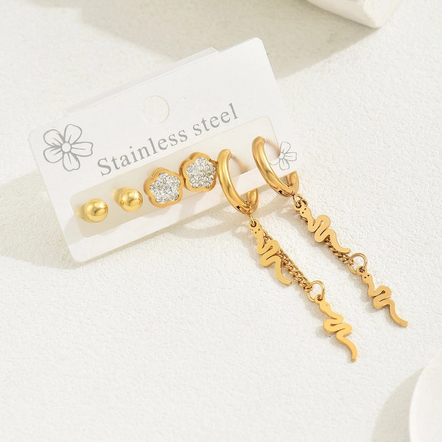 Heart Shape Flower Snake Earrings Set [201 Stainless Steel, 18K Gold Plated]