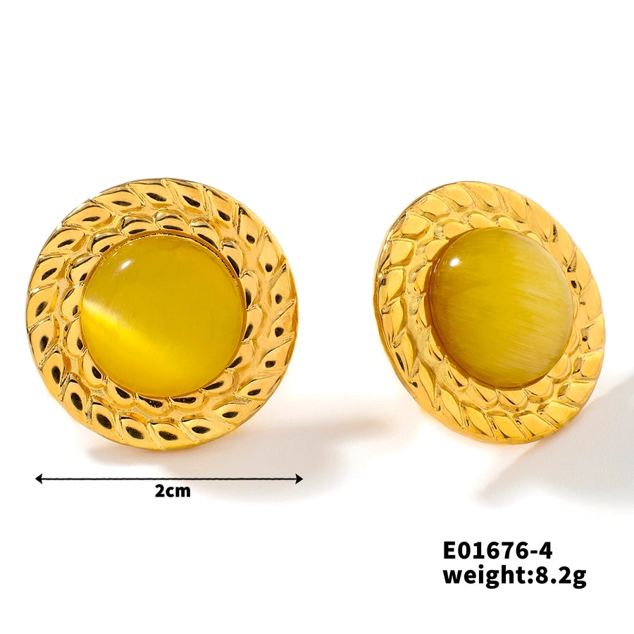 Retro Round Natural Stone Earrings [304 Stainless Steel]