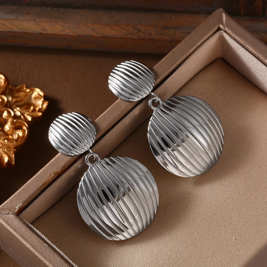 Round Lines Layered Earrings [304 Stainless Steel,18K Gold Plated]