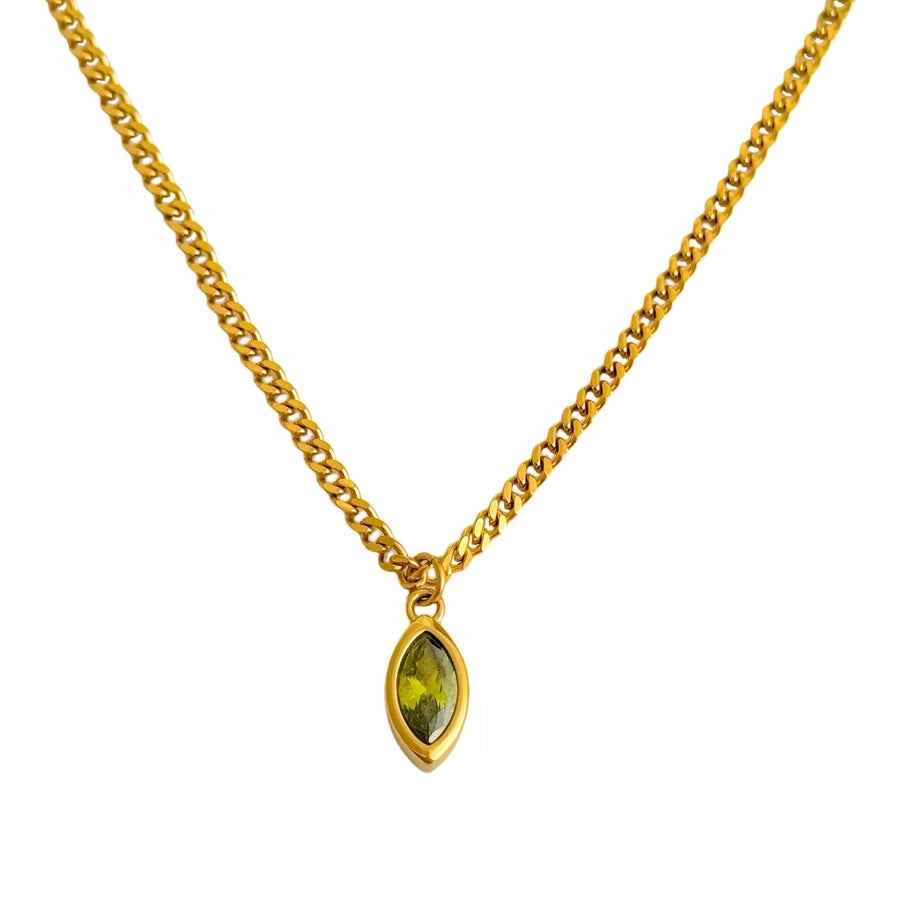 Horse Eye Zircon Pendant Necklace [304 Stainless Steel,18K Gold Plated,Copper]