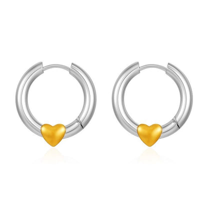 Two Tone Heart Shape Earrings [304 Stainless Steel,18K Gold Plated]