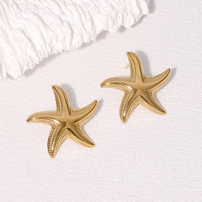 Brincos de estrela marinha de praia de estilo marinho [304 aço inoxidável, peito de ouro de 18k]