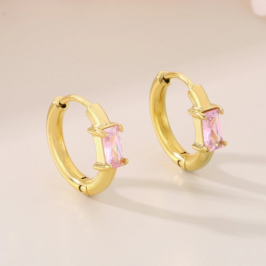 Colored Rectangle Rhinestone Earrings [304 Stainless Steel,18K Gold Plated]