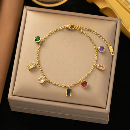 Colourful Artificial Rhinestones Bracelet/Necklace [304 Stainless Steel,18K Gold Plated]