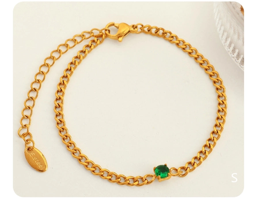 Glass Stone Curb Chain Bracelet [304 Stainless Steel,18K Gold Plated]