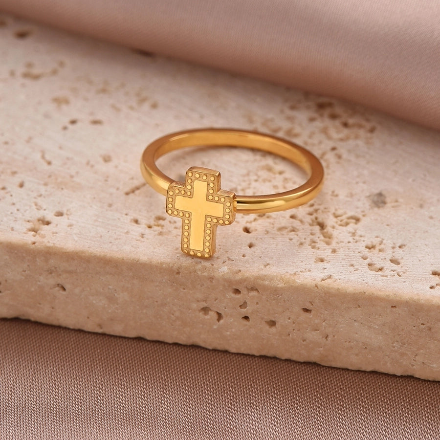 Cross Heart Shape Crown Ring [304 Stainless Steel 14K Gold Plated]