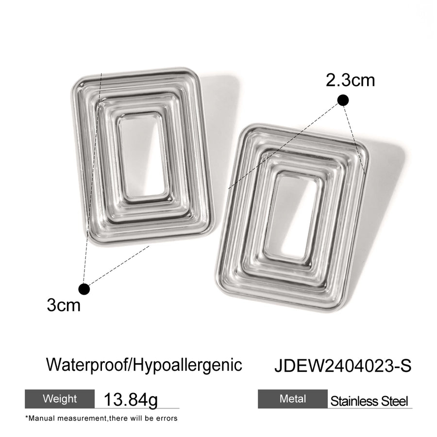 Silver Rectangle Stripes Earrings [304 Stainless Steel]